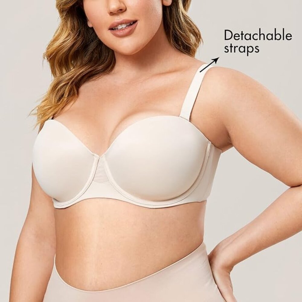 AISILIN Woman Strapless Bras Size 34F Beige Lightly Padded Underwire Straps NWT